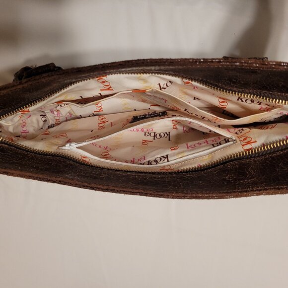 KOOBA Brooklyn Brown Distressed Crackled Leather Satchel Shoulder Bag - Picture 10 of 14